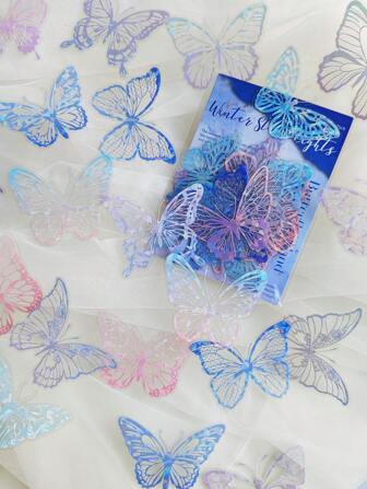 1pack/20pcs Hollow Out Butterfly & Seashell Shiny Pet Sticker For Scrapbooking Decoration Back To School