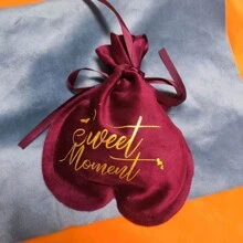 1pc Valentine's Day Velvet Favor Bag With Heart & Hot Stamping Pattern For Wedding, Party, Bridal Shower, Jewelry Packaging - Burgundy - View 1