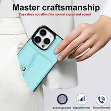 PU Leather Crossbody Phone Case RFID Protection With 10 Cards Holder Wallet Phone Case And Removable Strap Protection Case - Mint Blue - View 10