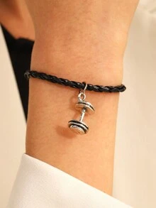 2入組情侶黑繩手鍊帶吊墜,情人節禮物,適合男女穿戴 - 黑色 - 查看 7