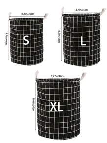 wuyun 1 giỏ đựng đồ giặt kẻ caro tròn, thùng đựng đồ chống thấm nước, giỏ đựng đồ giặt bằng vải, xô đựng đồ, thích hợp cho phòng tắm, phòng ngủ, v.v. Quần âu, giày dép, quần jean, bốt, váy, giỏ đựng đồ giặt, giỏ đựng đồ giặt có thể gấp lại - màu đen - Xem 3