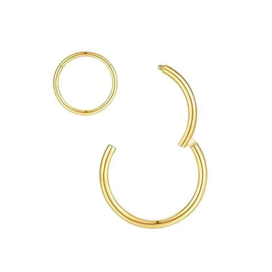 1pc 16g 316l Stainless Steel Allergy-Free Body Piercing Nose Ring, Lips Ring Or Spiral Cartilage Rook Earring - Gold - View 1