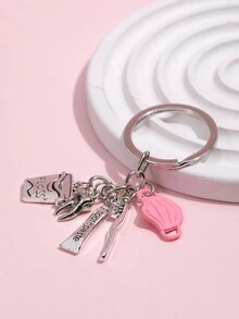 1pc Dentist Keychain Mask Toothpaste Toothbrush Combination Pattern Keyring Pendant Bag Accessory Key Chain Charms Scrubs Nurse Pins - Silver - View 3