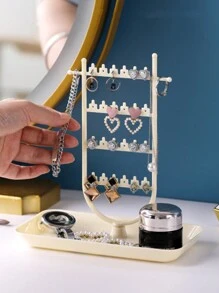 1入首飾置物架,多功能耳環&手鍊&項鍊&戒指支架,可放置於桌面展示 - 透明白 - 查看 6