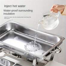 1 set, Contenitore riscaldante per buffet in acciaio inossidabile per hotel e ristoranti, divisibile in scomparti, adatto per fornello a combustibile, buffet, attività all'aperto, campeggio, picnic, escursioni, accessori da cucina, utensili per barbecue