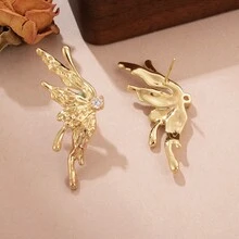 1pair Copper Gold Plated Asymmetrical Butterfly Tassel Design Earrings, Women's Accessory Gift For Date, Party - Multicolor - View 4