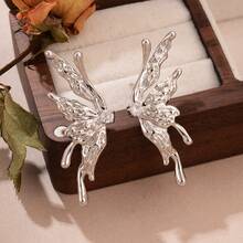 1pair Copper Gold Plated Asymmetrical Butterfly Tassel Design Earrings, Women's Accessory Gift For Date, Party - Multicolor - View 5