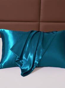 3pcs Simple Fashion Solid Color Satin Pillowcase Set - Sea Blue - View 8