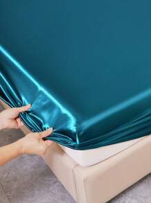 3pcs Simple Fashion Solid Color Satin Pillowcase Set - Sea Blue - View 4