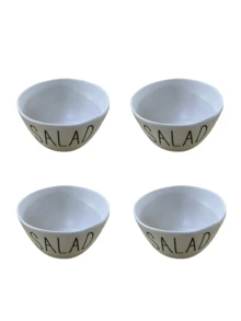 4 件套精美 5.91 英寸 Corelle 字母碗套装，白色，适合日常和节日使用，具有现代风格的不对称设计 - 白色 - 查看 3