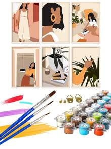 6入diy數字繪畫套裝,適用於成人初學者,無框（8x12英寸/20x30cm）,是生日、母親節、父親節、聖誕節等的理想禮物選擇,適用於家庭聚會、減壓和提高動手能力 - 杏色 - 查看 3