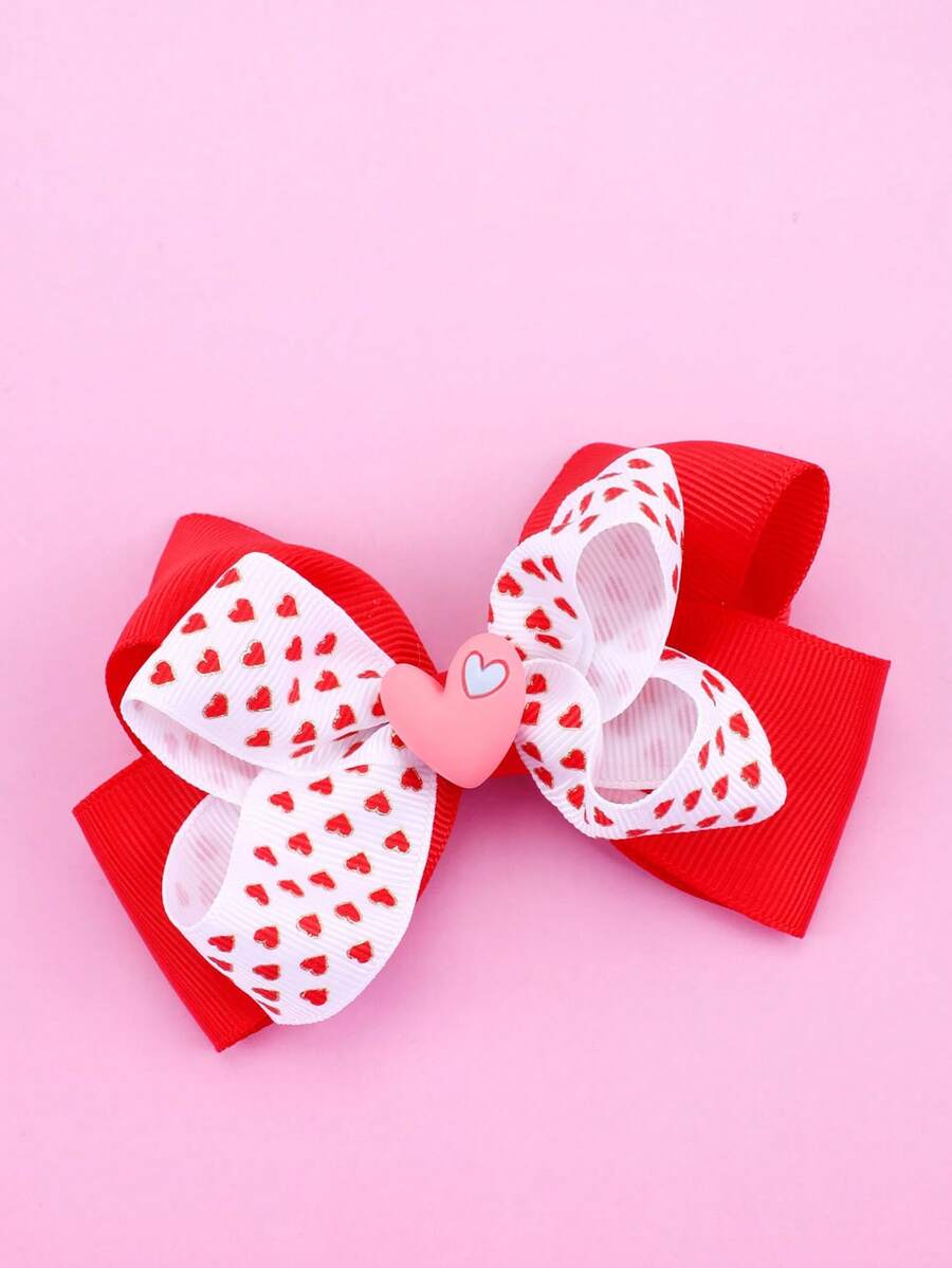 1入情人節女士2層髮帶夾，紅色愛心可愛鱷魚夾，女士頭髮飾品。 - 彩色 - 查看 1