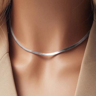 SYMFNY 1pc 925 Sterling Silver Minimalist 3mm Flat Snake Chain Necklace, Suitable As Jewelry Gift For Men And Women For Daily Wear