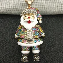 1Pc Fashion Men's Multi-Color Rhinestone Enamel Big 3D Santa Claus Long Chain Necklace 27.5" - Colorful - View 1