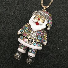 1Pc Fashion Men's Multi-Color Rhinestone Enamel Big 3D Santa Claus Long Chain Necklace 27.5" - Colorful - View 3