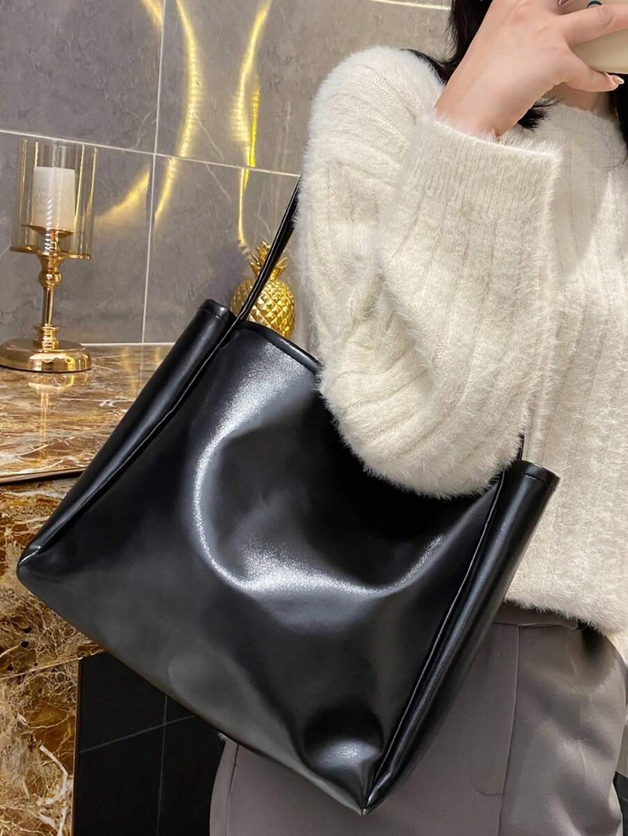 新品到貨女士時尚休閒通勤手提袋,大容量可肩背或手提 - 黑色 - 查看 1