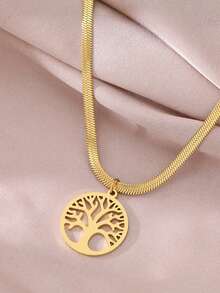 1入組不銹鋼蛇骨幸運樹吊墜鎖骨項鍊,適用於女性珠寶收藏 - 金色 - 查看 3