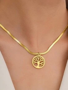 1入組不銹鋼蛇骨幸運樹吊墜鎖骨項鍊,適用於女性珠寶收藏 - 金色 - 查看 5