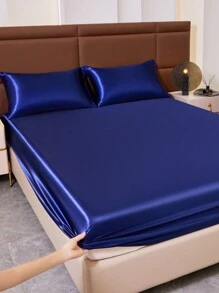 Juego de cama de 4 piezas que incluye 1 sábana plana, 1 sábana ajustable y 2 fundas de almohada en tela de denier de unicolor para la habitación (sin núcleo de almohada)