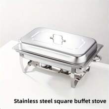 1 set, Contenitore riscaldante per buffet in acciaio inossidabile per hotel e ristoranti, divisibile in scomparti, adatto per fornello a combustibile, buffet, attività all'aperto, campeggio, picnic, escursioni, accessori da cucina, utensili per barbecue