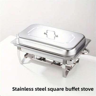1 set, Contenitore riscaldante per buffet in acciaio inossidabile per hotel e ristoranti, divisibile in scomparti, adatto per fornello a combustibile, buffet, attività all'aperto, campeggio, picnic, escursioni, accessori da cucina, utensili per barbecue
