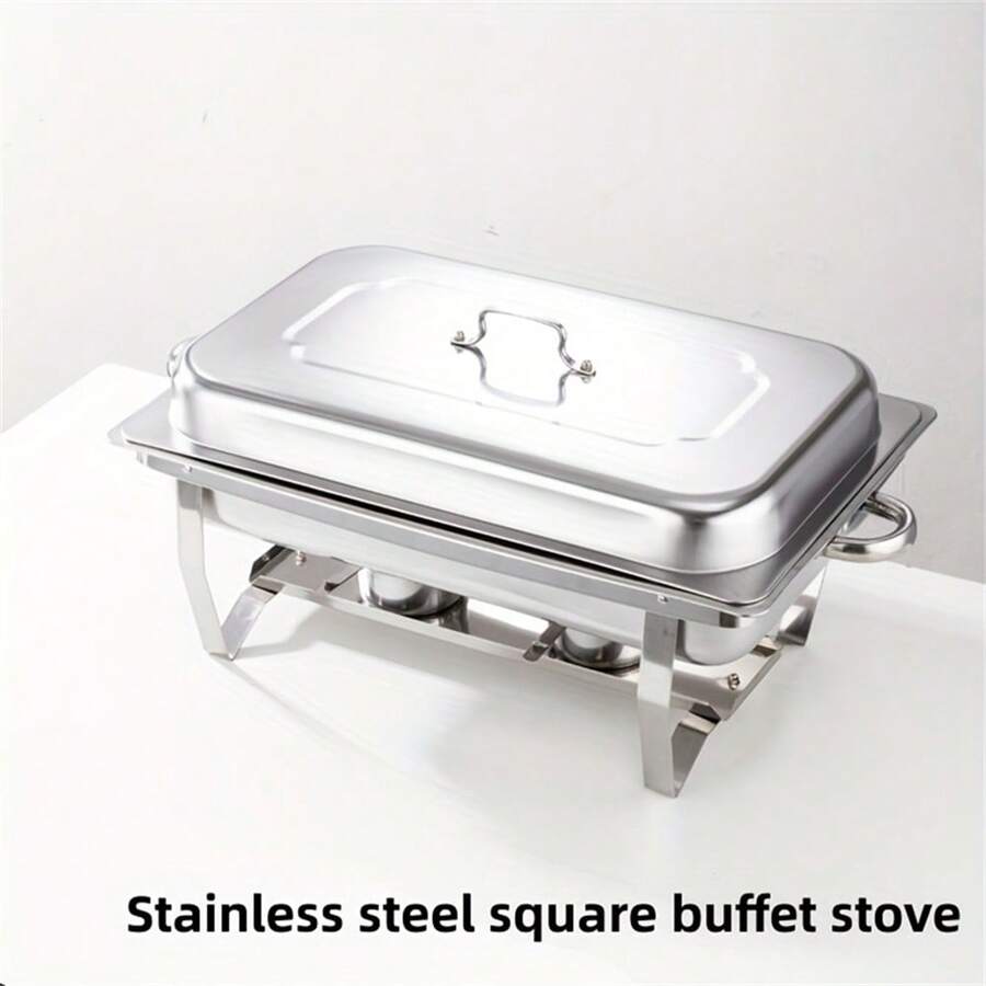 1 set, Contenitore riscaldante per buffet in acciaio inossidabile per hotel e ristoranti, divisibile in scomparti, adatto per fornello a combustibile, buffet, attività all'aperto, campeggio, picnic, escursioni, accessori da cucina, utensili per barbecue