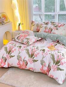 4pcs Floral Pattern Bedding Set, Including 1 Duvet Cover, 1 Flat Sheet, And 2 Pillowcases, Not Including Pillow Core, Modern Bedroom Linens - Multicolor - View 9