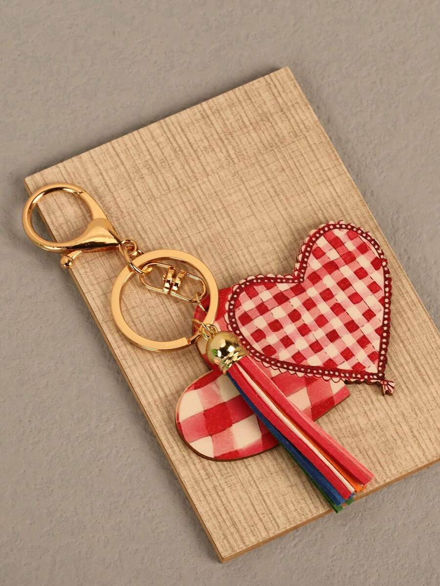 1pc Exquisite Pink Heart Shaped Cute Keychain As Friendship Gift - Multicolor - View 1