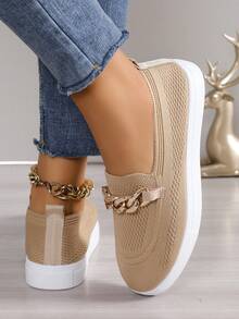 New Casual Flat Shoes For Women, Comfortable Fashion Slip-On Loafers, Plus Size - Apricot - View 5