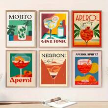 6pcs/Set Cartoon Canvas Print Posters, Juice Mojito Canvas Wall Art, Wall Decor For Living Room, Bedroom, Bathroom, Office, Hallway, Kitchen, Unframed - Multicolor - View 10