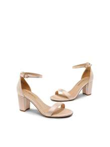 Women Chunky Block Low Heel Pump Sandals Open Toe Ankle Strap Heeled Sandals Bridesmaid Wedding Bridal Party Evening Homecoming Prom Dress Pumps Shoes - 香檳色 - 查看 5