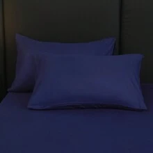 3入組/套素色被套（1入組被套和2入組枕套）簡約滌綸家居床上用品套裝 - 藏蓝色 - 查看 3