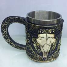 1pc 3d Skull Cup, Double-Layer Stainless Steel Mug, Perfect Gift For Halloween/Thanksgiving/Christmas - M10 - View 1