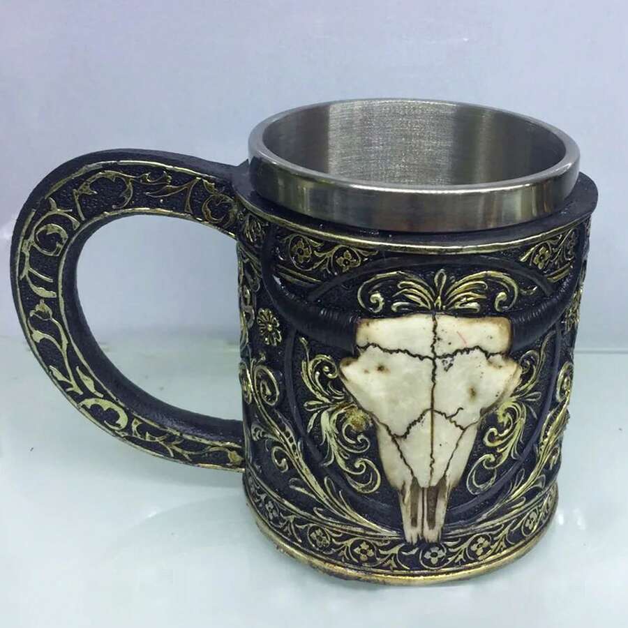 1pc 3d Skull Cup, Double-Layer Stainless Steel Mug, Perfect Gift For Halloween/Thanksgiving/Christmas - M10 - View 1