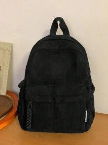 Lightweight,Portable Small Corduroy Solid Color Backpack For School Backpack For College Students,And Perfect For College, High School,Business,Work,Commute,Back To School,School Backpack,Large Capacity,Portable,Laptop Compartment,For Women College Students, And Men,College, School,Middle School,High School,Work,Business,Commute,Outdoors,Travel,Outings - Black - View 3