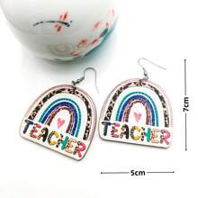 Rainbow Pencil And Book Design Pendant Earrings, Cartoon Acrylic Jewelry For Back To School Season, Teacher's Day Gift - Multicolor - View 3
