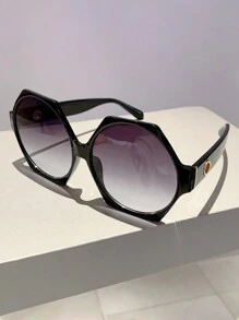 1 件女士新款六角形时尚眼镜几何设计潮流眼镜带渐变色镜片作为装饰 - 黑色 - 查看 9