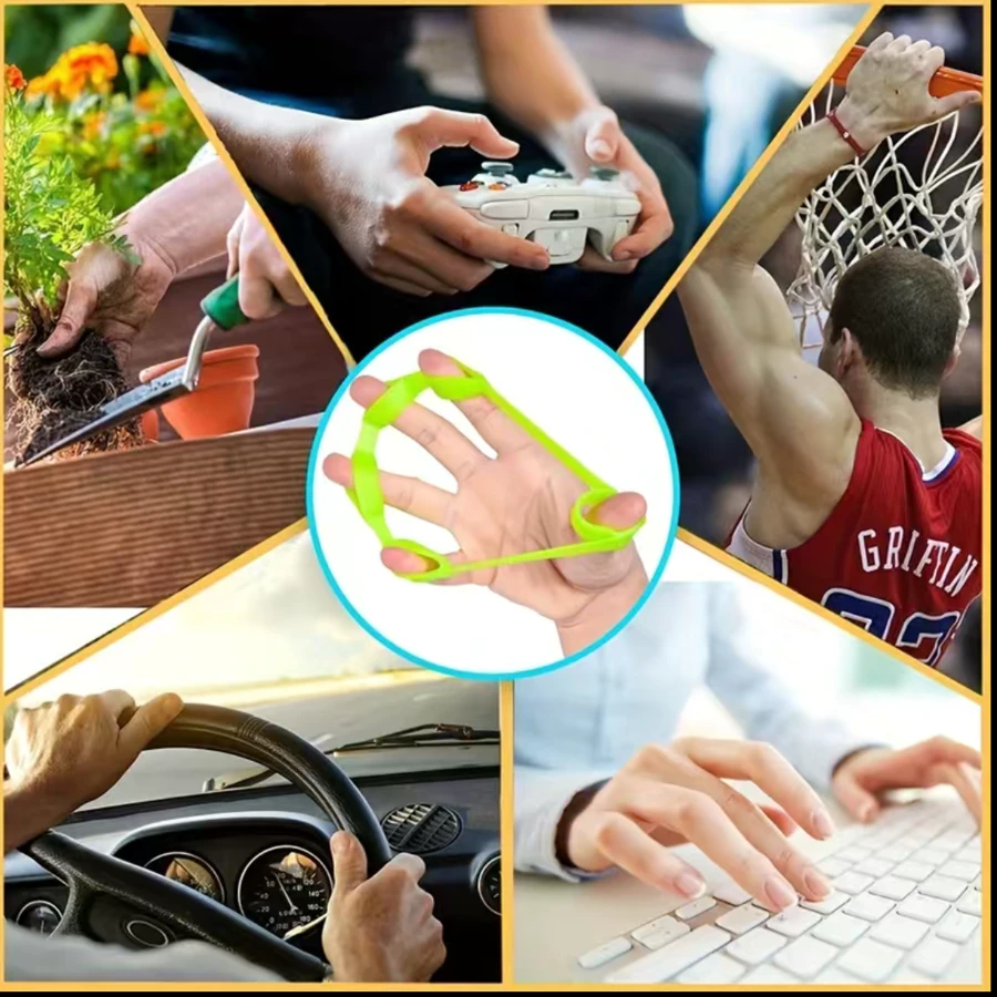 硅胶手指锻炼器，适用于家庭健身，5 指训练，手臂锻炼球，握力器，手指训练装置 - 綠色 - 查看 1