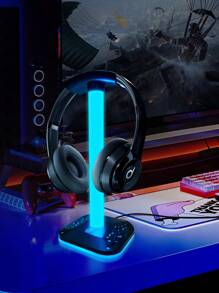 Rgb Colored Headphone Stand With Hook, Multi-Functional Desktop Holder For Earphones, Headsets Or Headphone Accessories Display