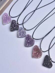 天然紫晶簇吊墜,紫晶石項鍊 - 天然水晶愛心項鍊 - 查看 2