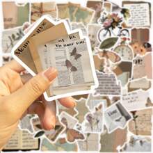 50入組復古破碎圖形設計的防水貼紙,適用於行李箱、水瓶、摩托車、筆記型電腦、頭盔、桌面電腦、滑板等多種物品 - 彩色 - 查看 4