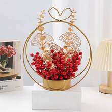 （红果礼盒）新年祝福桶，红果，吉祥果，仿真红豆花，成品花束套装，乔迁装饰 - 紅果花籃 - 查看 1