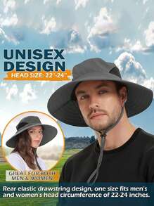 男女適用1PC防水寬邊漁夫帽，可折疊遮陽帽，適用於釣魚、遠足、園藝、野生動物觀察、沙灘等，繩帽款式 - 深灰色 - 查看 8