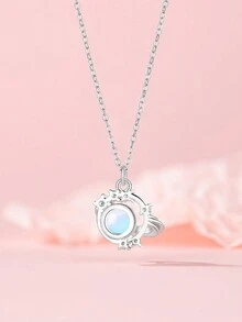 1pc Stainless Steel Star Moon Clavicle Chain Necklace - Silver - View 3