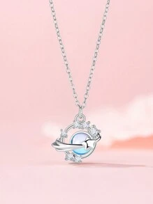 1pc Stainless Steel Star Moon Clavicle Chain Necklace - Silver - View 1