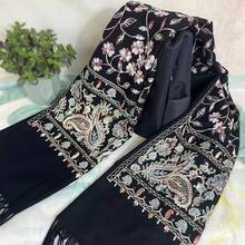 1條黑色刺繡人造羊毛圍巾,多功能秋冬披肩,新設計帶流蘇保暖圍巾,溫暖毛毯披肩 - 黑色 - 查看 4