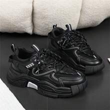 2024年春季女士厚底復古運動鞋,透氣網眼鞋面的厚底休閒運動鞋,適用於戶外活動 - 黑色 - 查看 7