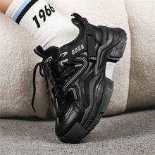 2024年春季女士厚底復古運動鞋,透氣網眼鞋面的厚底休閒運動鞋,適用於戶外活動 - 黑色 - 查看 3