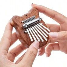 1pc Mini Kalimba 8 Keys Thumb Piano, Wooden Cartoon Bear Shaped Portable Finger Piano, Cute Musical Instrument Gift - Bear - View 1