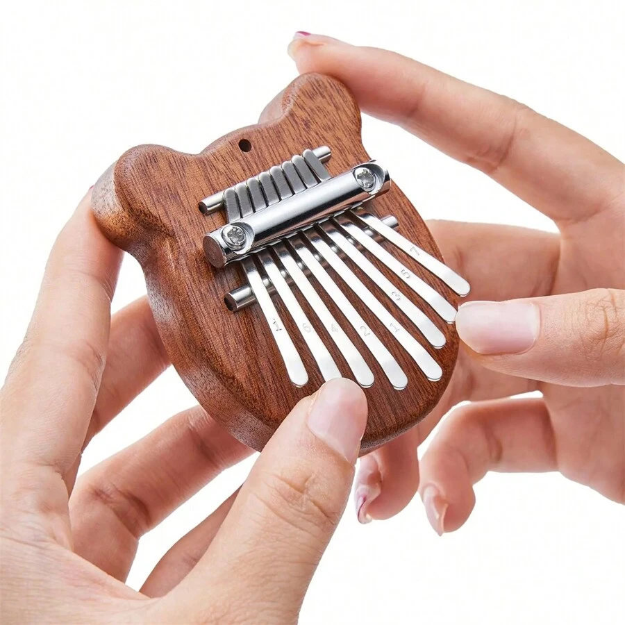 1pc Mini Kalimba 8 Keys Thumb Piano, Wooden Cartoon Bear Shaped Portable Finger Piano, Cute Musical Instrument Gift - Bear - View 1